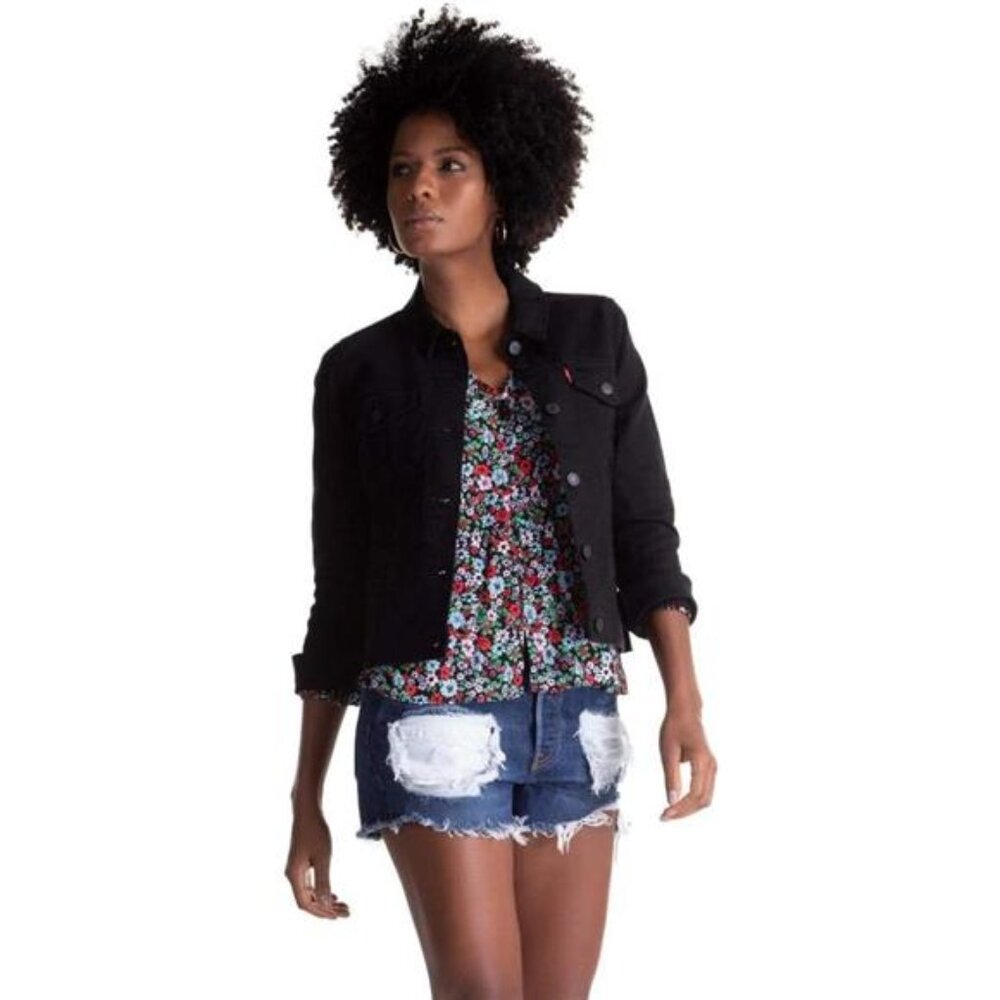 Womens Denim Trucker Jacket Classic Button Front Blue Jean Jacket Rigid Original